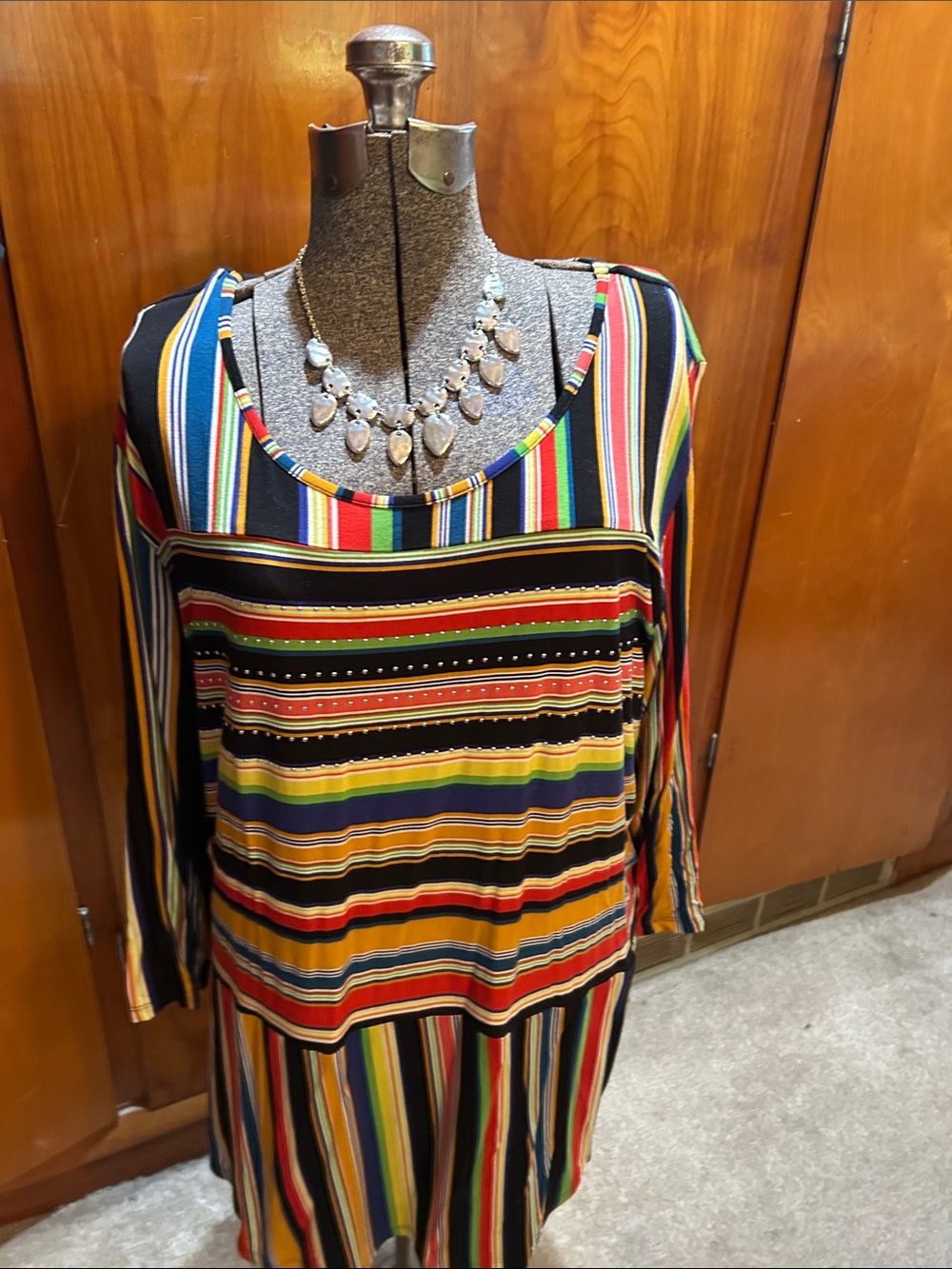Avenue Multicolor Striped Long Sleeve Scoop Neck Dress